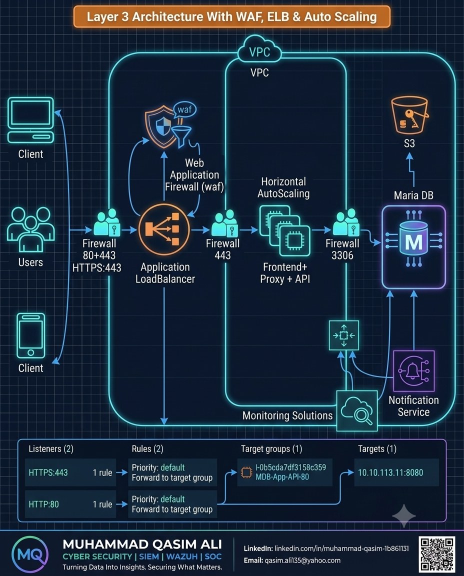 Layer 3 architecture with WAF, ELB and Auto Scaling