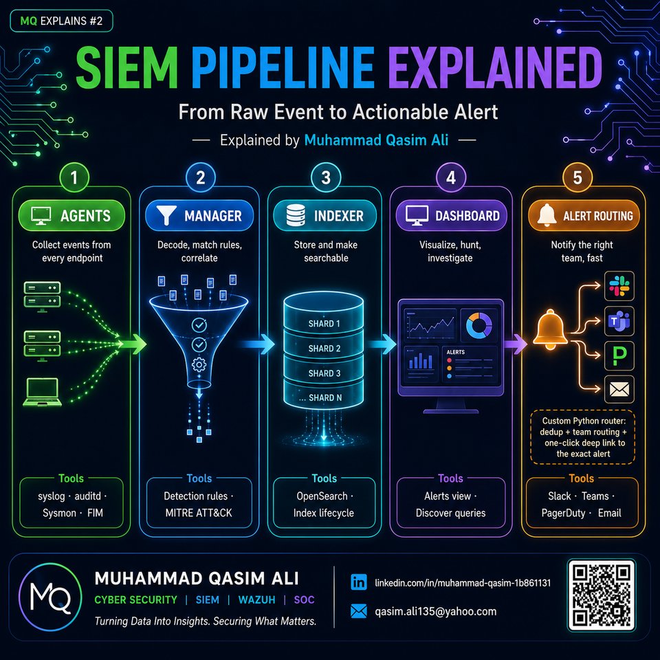 The SIEM Pipeline infographic by Muhammad Qasim