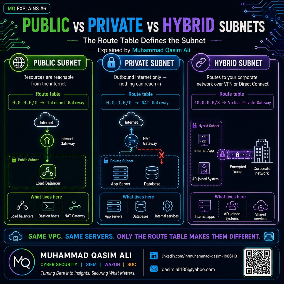 Public vs Private vs Hybrid Subnets infographic by Muhammad Qasim