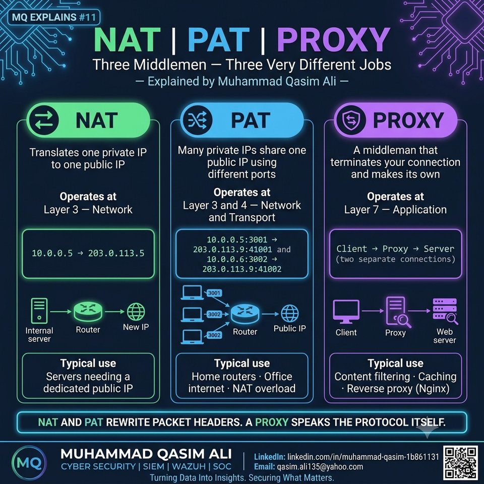 NAT vs PAT vs Proxy infographic by Muhammad Qasim