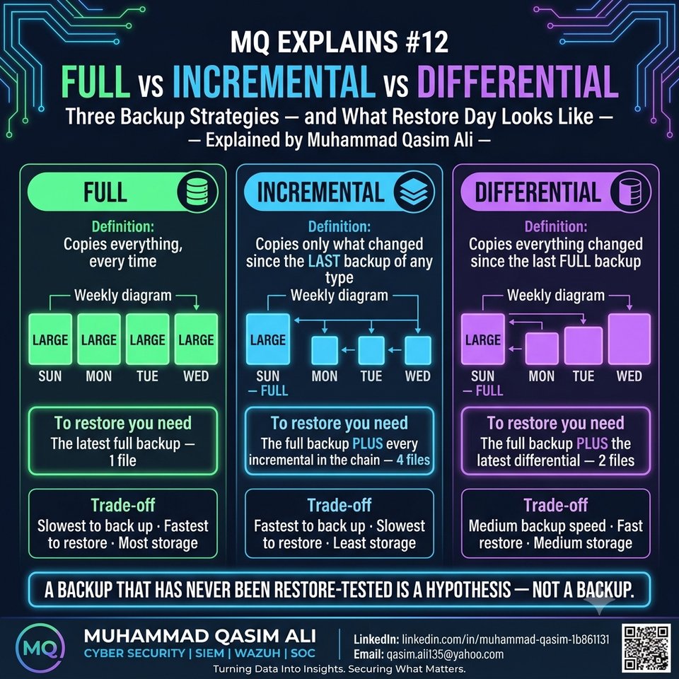 Full vs Incremental vs Differential Backups infographic by Muhammad Qasim
